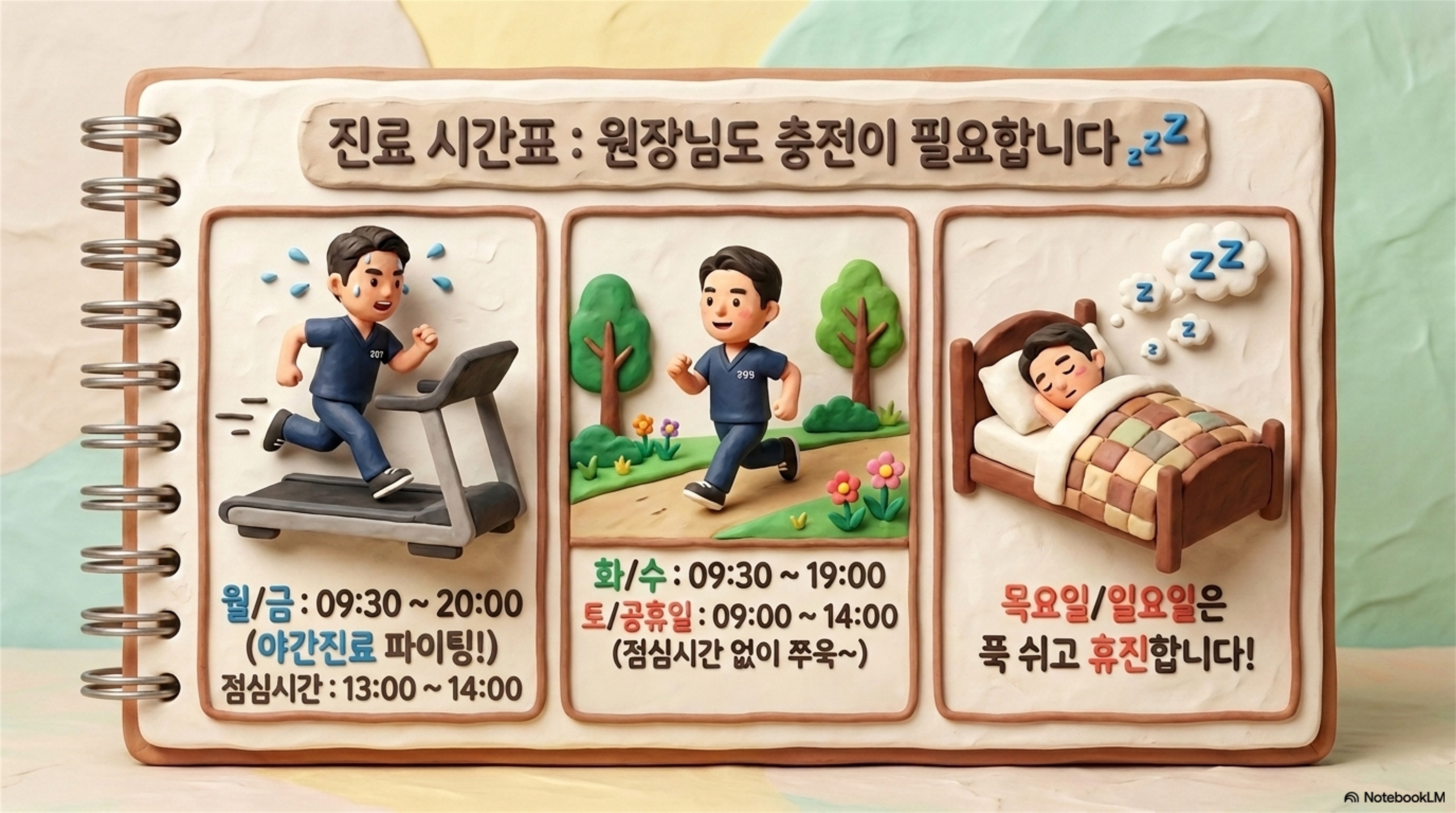 진료 시간표: 원장님도 충전이 필요합니다